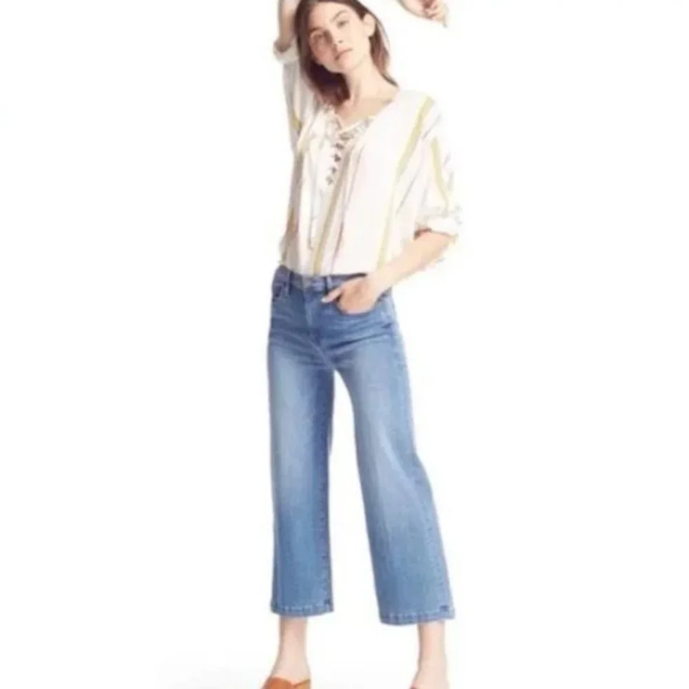 Frame midland beach ankle cropped wide leg blue jeans 30630